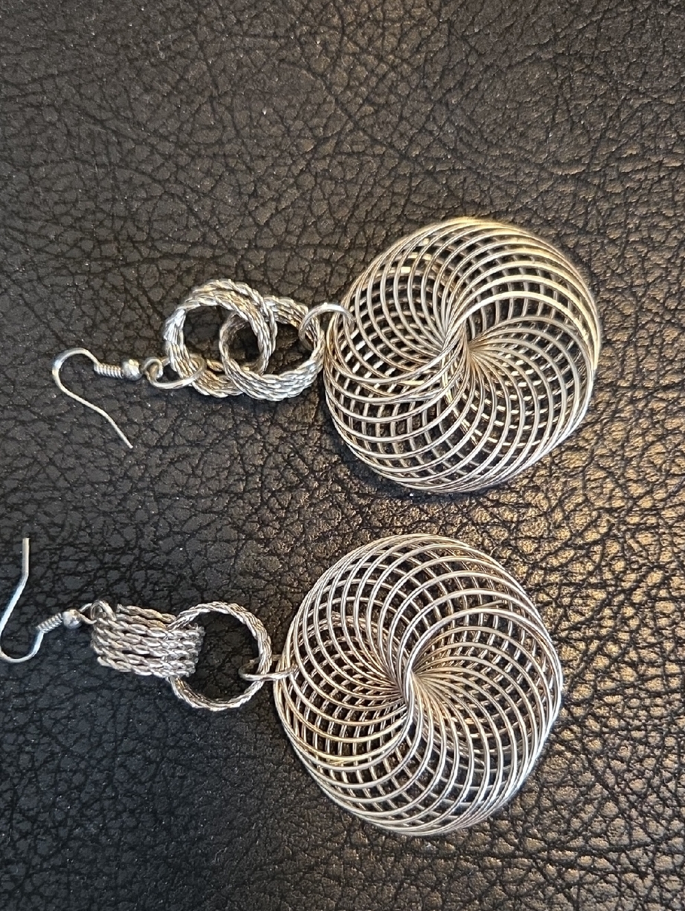 Silvertone " Slinkey" Spiral Drop Earrings - Picture 3 of 5